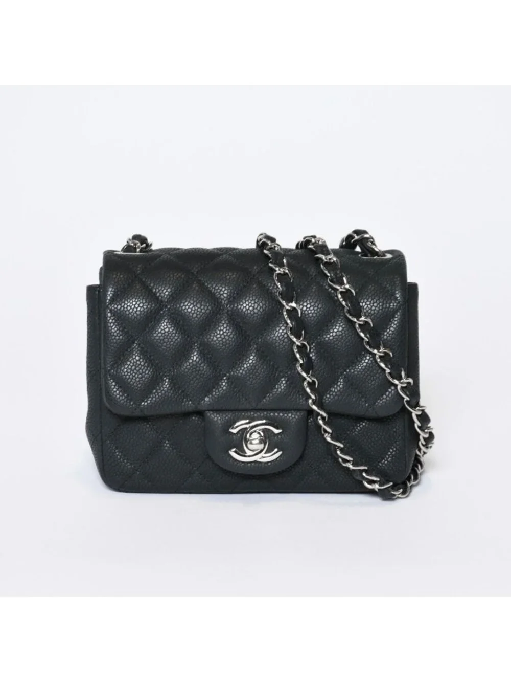 Chanel Mini Quilted 17 Chain Shoulder Bag CC Logo Caviar Leather Black
